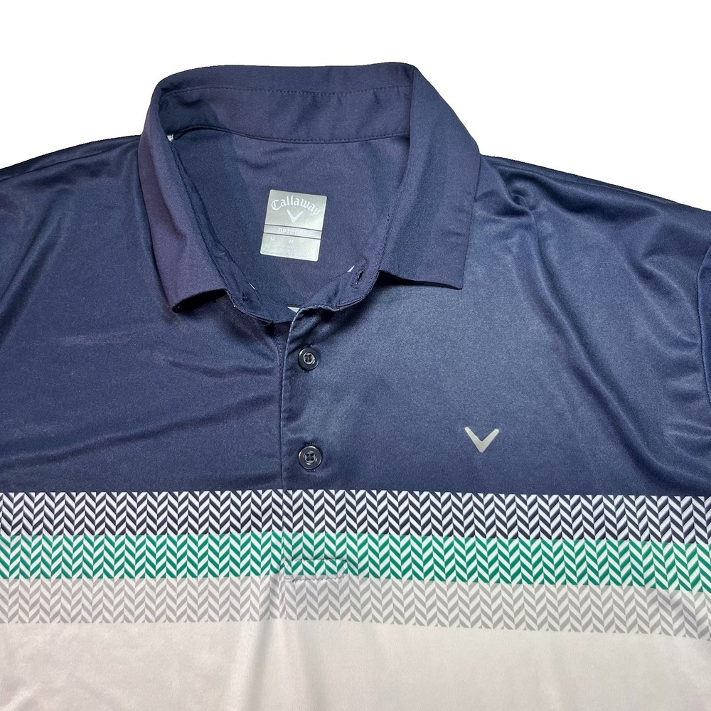 Callaway Opti Dri Golf Performance Polo Striped Print UPF Shirt Size M EUC